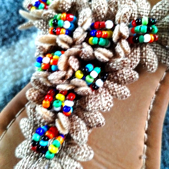 Boho Burlap Beaded Sandals - Picture 4 of 12